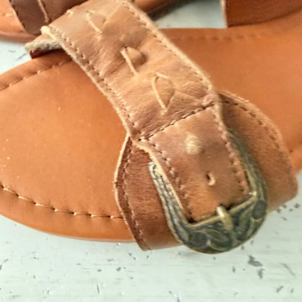 Lane Boots WHISPERWEAVE Western Sandals Brown Cowgirl Slip on Buckle Flats 11